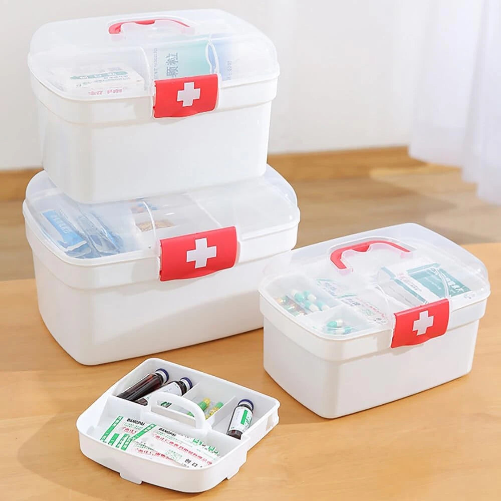 1PCS 2-Tier Medicine Organizer - Portable Medicine Cabinet with Handle, Empty First Aid Kit for Home
