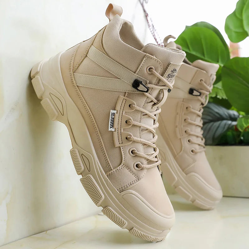 Men's High-Top Work Boots | Chunky Platform Outdoor Hiking Sneakers