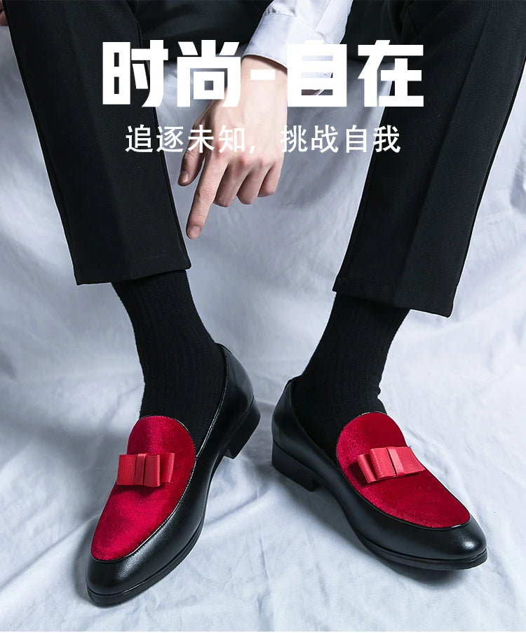 Fashion Wedding Shoes For Men Dress Casual Business Leather Shoes Male Classic Formal Bow Office Social Party Shoes Man Loafers