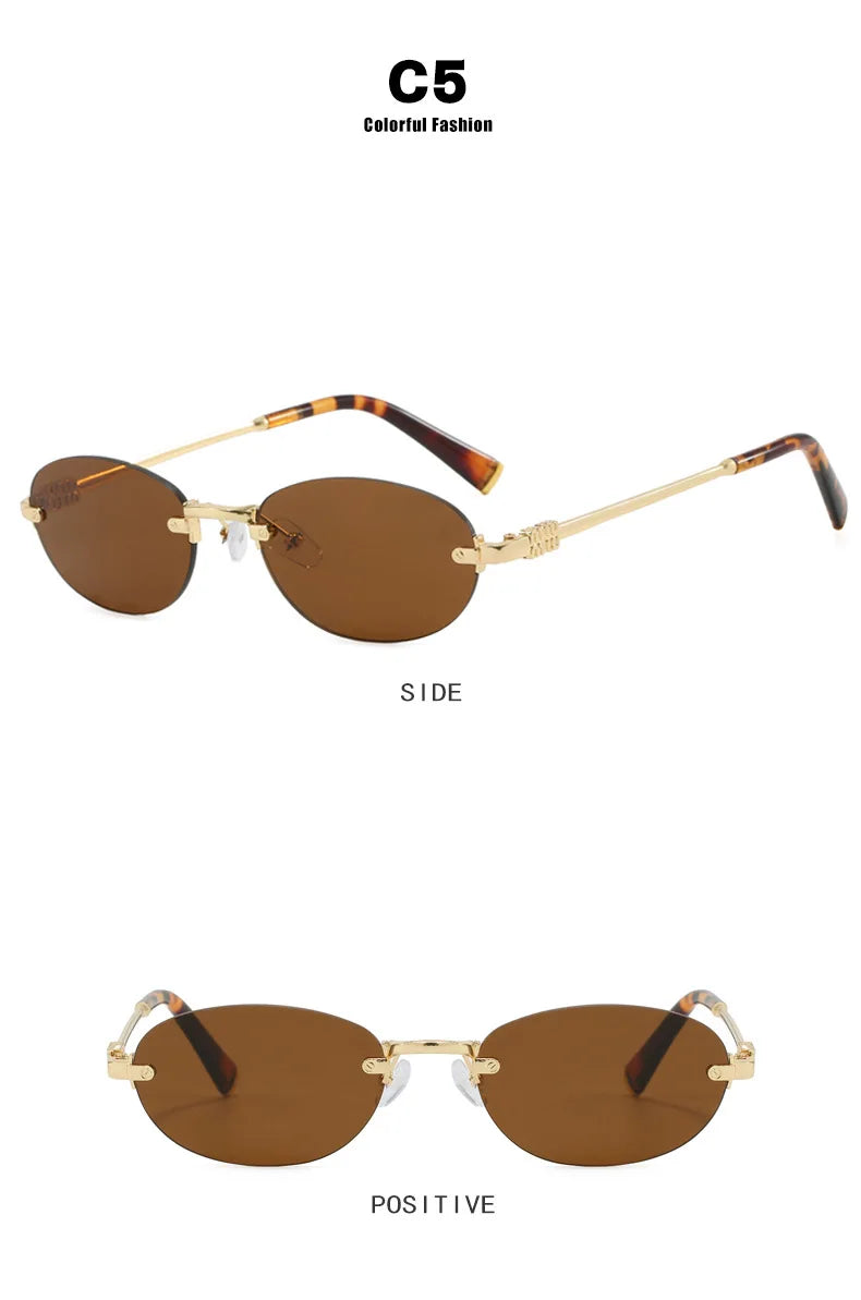 New Fashionable Oval Frameless Sunglasses UV400 UV Protection Glasses Fashionable Street Style Outdoor Driving Travel Sunglasses