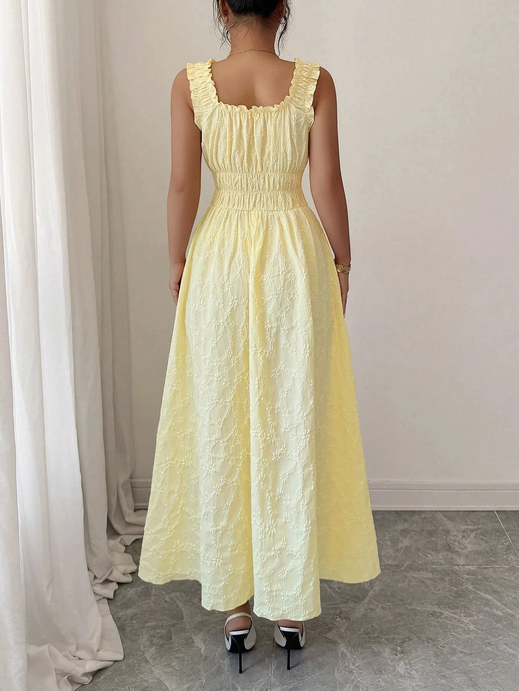 Women's Casual Dresses  Solid Yellow Smocked Dress Chic Dress Spring Summer Dress Beach Party Date Vacation Dress