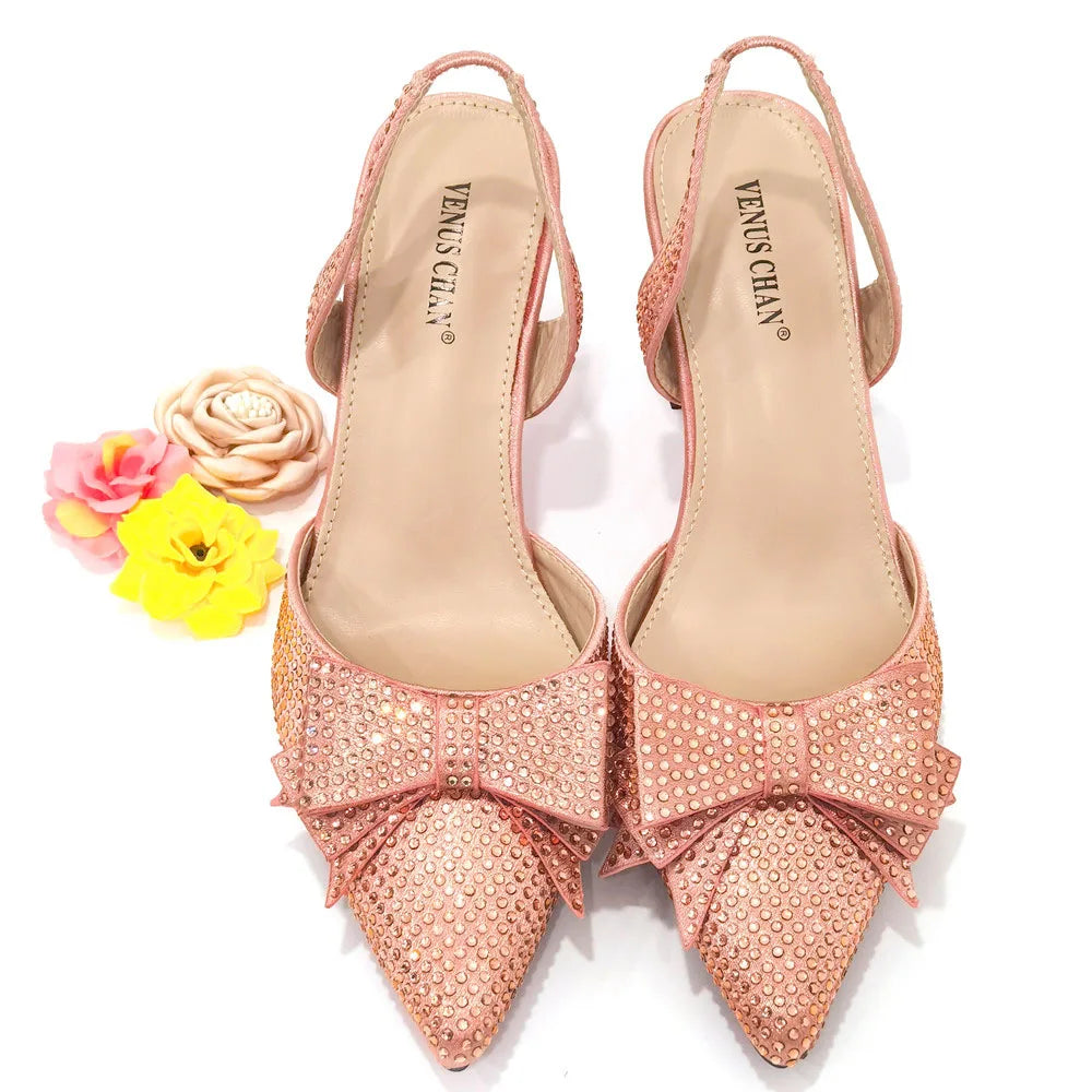 2022 Fashion Womens Dress Shoes Open Toe Ladies Sandals with Heels Latest African Women Wedding Shoes Decorated with Rhinestone