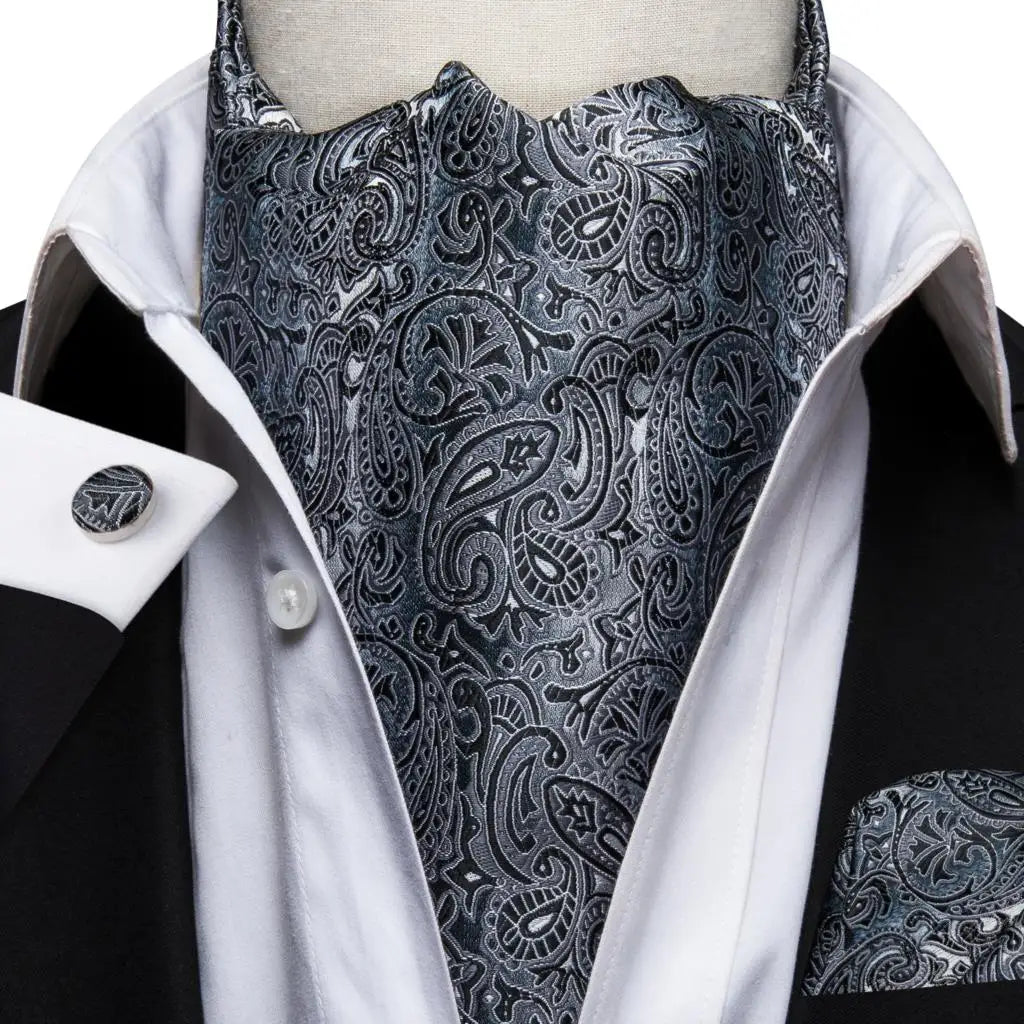 Hi-Tie Mens Ascot Black Pink Blue Red Gold Green Purple White Cravat Tie Hanky Cufflinks for Male Wedding Business Prom