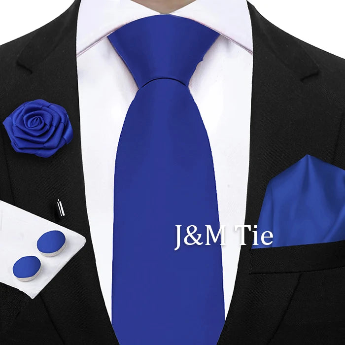 Mens Ties Solid NeckTie Pocket Square Brooch Set Men's Wedding Pink Blue Purple Tie Suit Accessories Fit Group Holiday Party