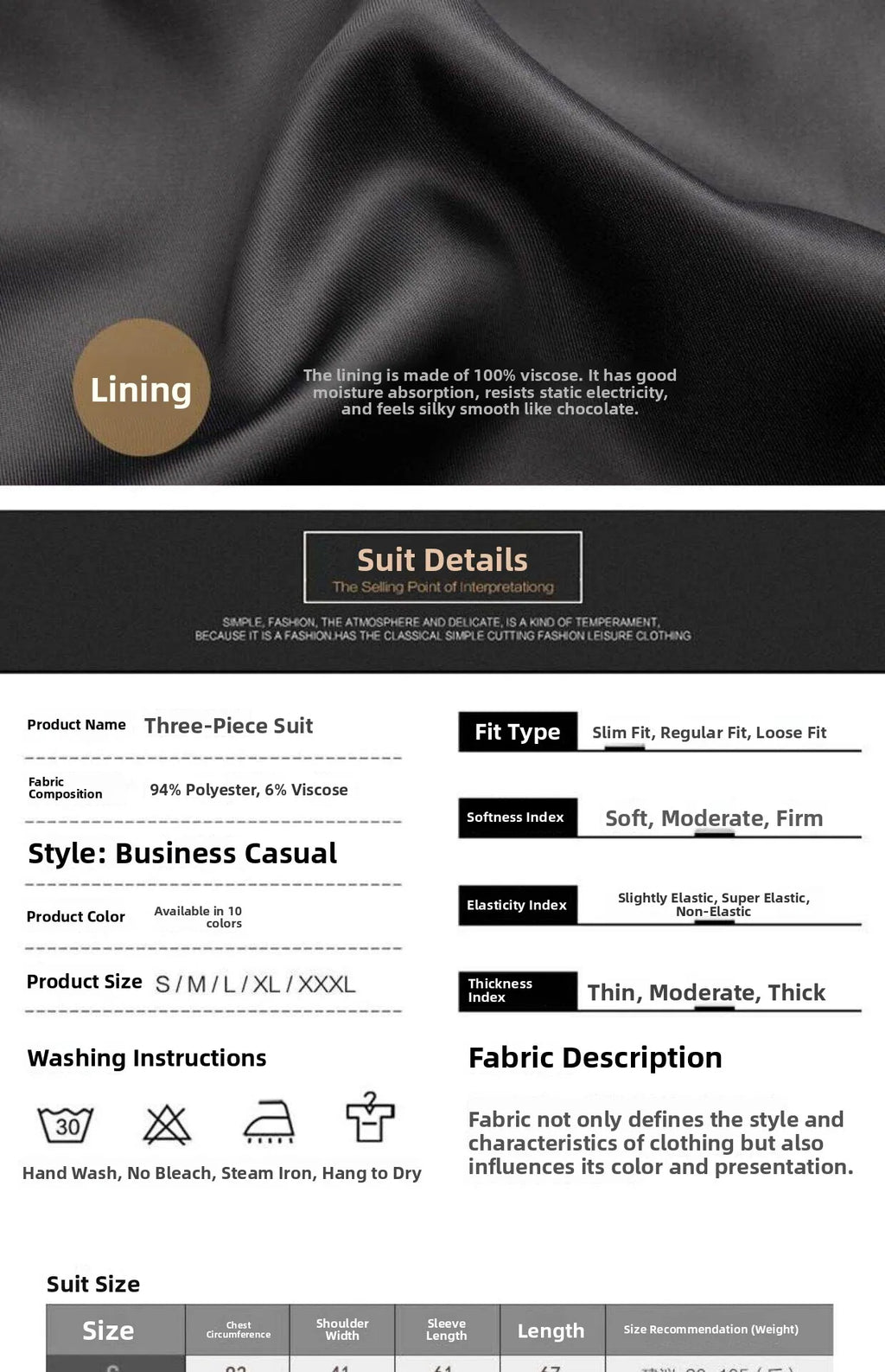 Men's Three-Piece Suit Set Business Formal Tailored Wedding Groomsmen Dress Spring Fashion Urban Polyester Blend Standard Fit