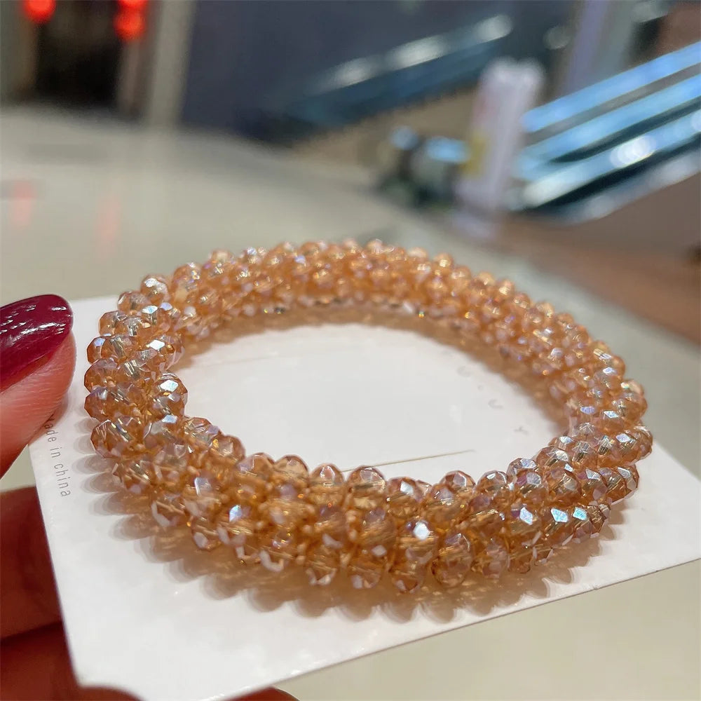 Crystal Beads Hair Ties for Women Vintage Ponytail Scrunchies Elastic Hair Bands Glass Beaded Rubber Hair Rope Accessories