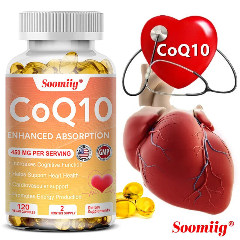Coenzyme Q10 Capsules COQ10 for Heart and Cardiovascular Health Energy Supplement, Healthy Brain Function, Boost Immunity