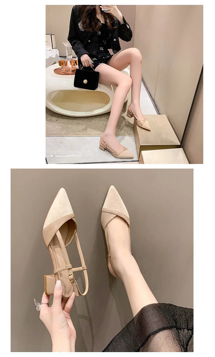 Women Sexy Chunky Heel Shoes Women Summer Pointed Toe Dress Slippers Designer 2025 New Party Pumps Walking Femme Zapatos Slides