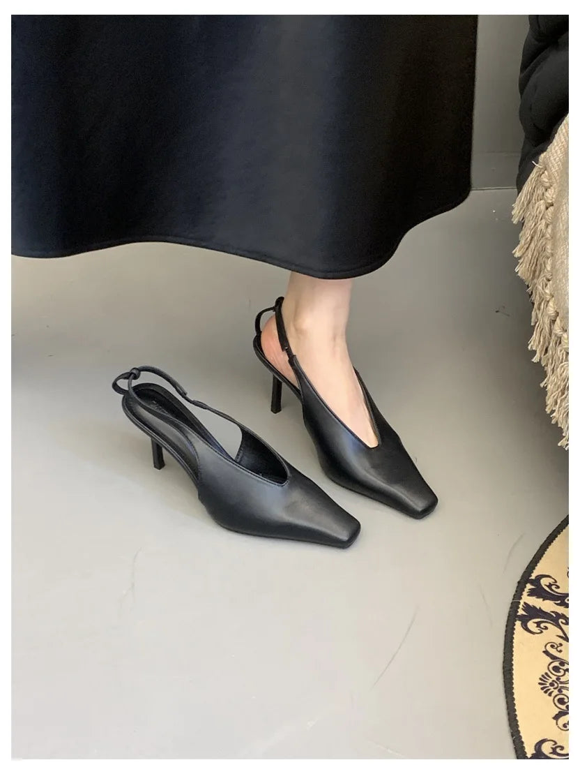 2026 New Spring Women Sandals Fashion Thin High Heels Pumps Square Toe Shallow Women's Shoes For Party Dress Mules Zapatos Mujer
