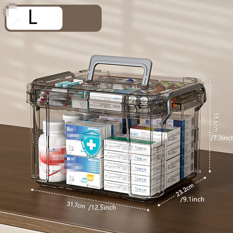 Multifunctional Plastic All-in-One Medicine Organizer - Transparent Water-Resistant Medical Storage Box, Medication Container