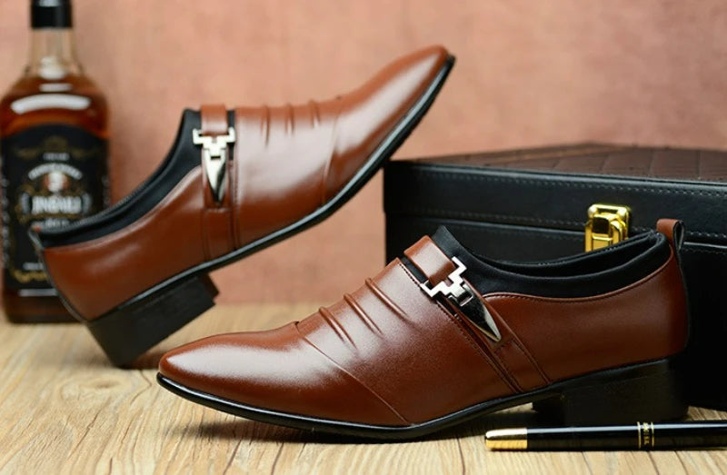 Mens Dress Shoes Business Leather Shoes Luxury Slip on Oxfords Point Toe Men Wedding Shoes Loafers Classic Plus Size Formal Shoe