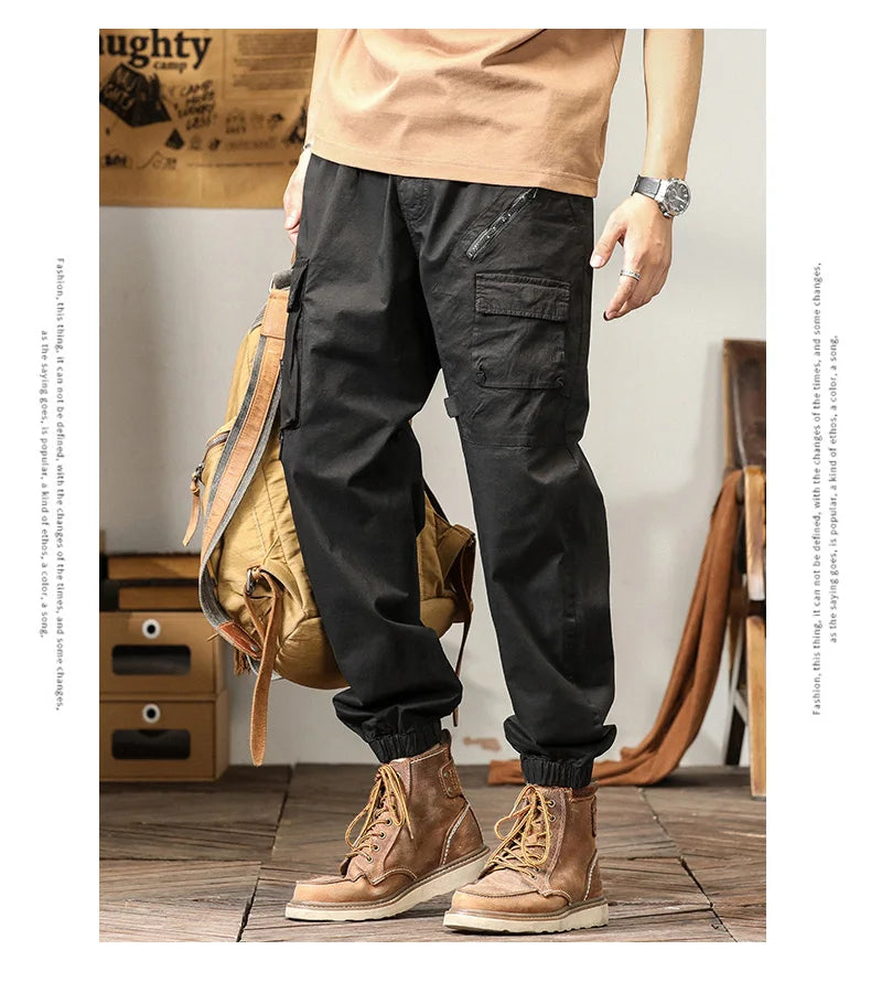 Man's Cargo Pants High Waist Casual Ninth Pants Fashion Slim High Street Straight Workwear Trousers Trend Streetwear Binding leg