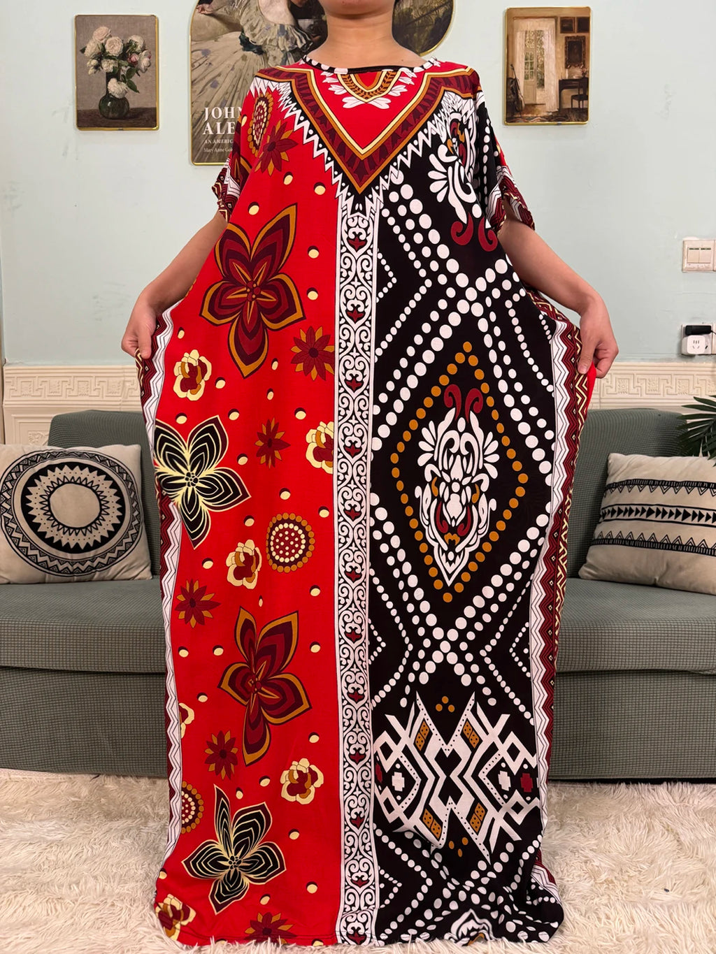 Muslim Abayas For Women 2025 Cotton Floral Printed Loose Caftan Marocain Femme Robe Eid Islam African Dresses With Pocket Scarf