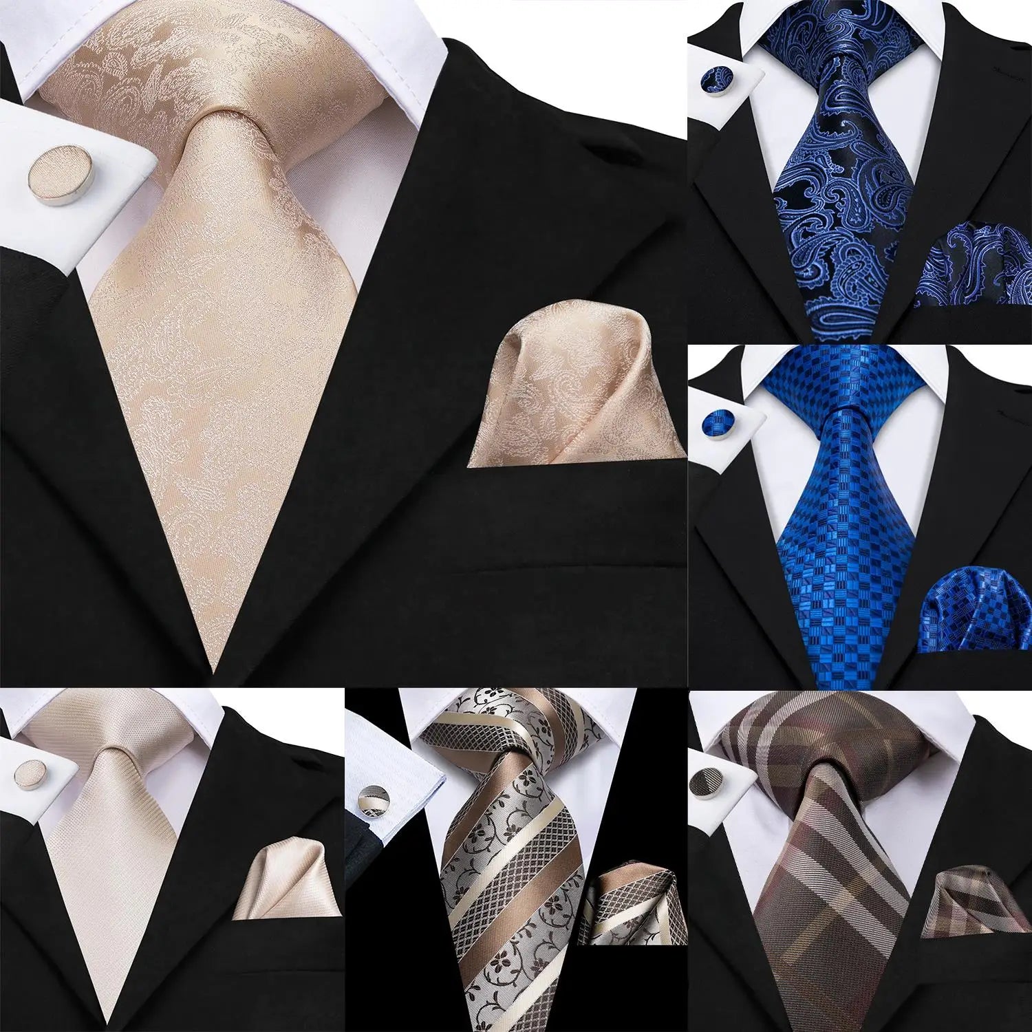 Hi-Tie Men's Ties Floral Paisley Handkerchief Cufflinks Tuxedo Accessories Classic Luxury Gift Ties For Party Dinner Wedding