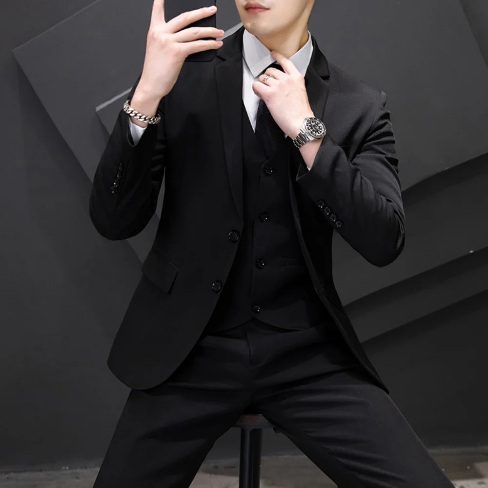 Men's Three-Piece Suit Set Business Career Wedding Groomsmen Best Man Decoration Formal Dress Code Tailored Look