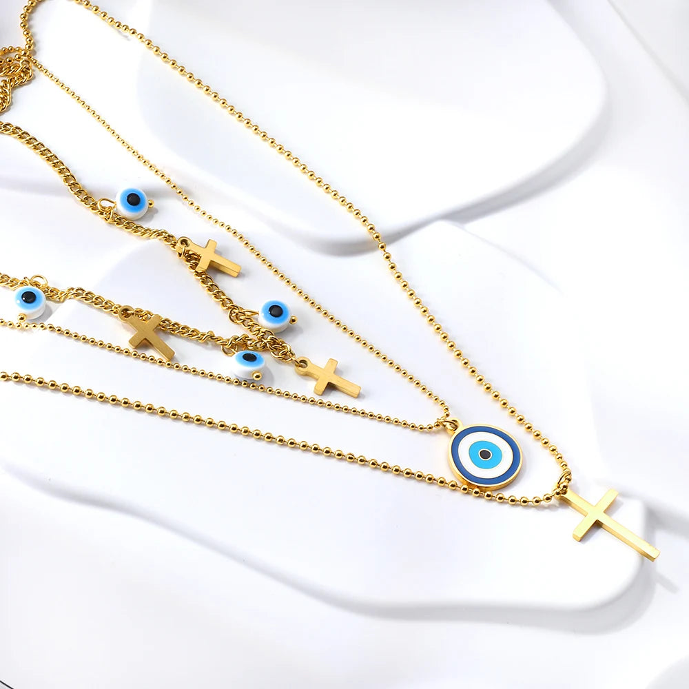 Classic Cross Pendant Necklaces For Women Girls Fashion Gold Plated Stainless Steel O Chain Collares Para Mujer Jewelry Gifts
