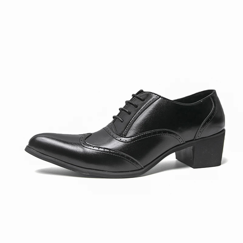 Men's High Heel Business Leather Shoes Mens Pointed Toe Dress Office Flats Men Fashion Wedding Party Oxfords Plus Size 38-46