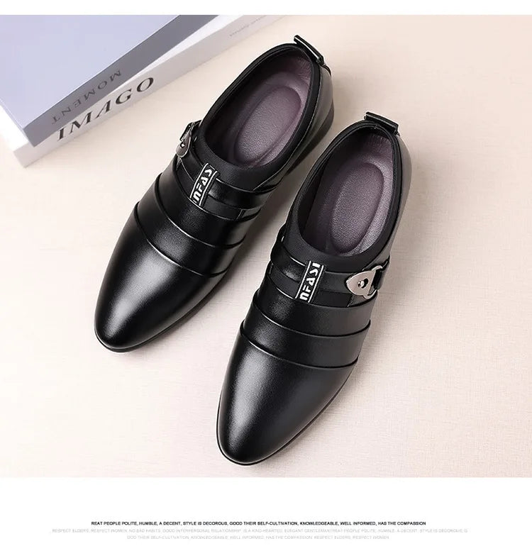 Classic Leather Shoes for Men Slip on Pointed Toe Oxfords Formal Wedding Party Office Business Casual Dress Shoes Men's Loafers