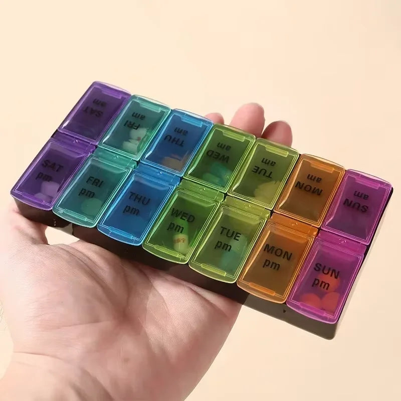 7 Day Pill Organizer 14 Compartments 3 Times Daily Portable Travel Medicine Box for Vitamins Fish Oil Supplements