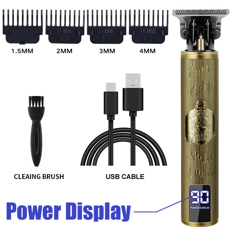 T9 Vintage Hair Clipper Professional Electric Rechargeable Barber Trimmer Cordless Trimmer Type-c Zero Gapped Cutting Barber