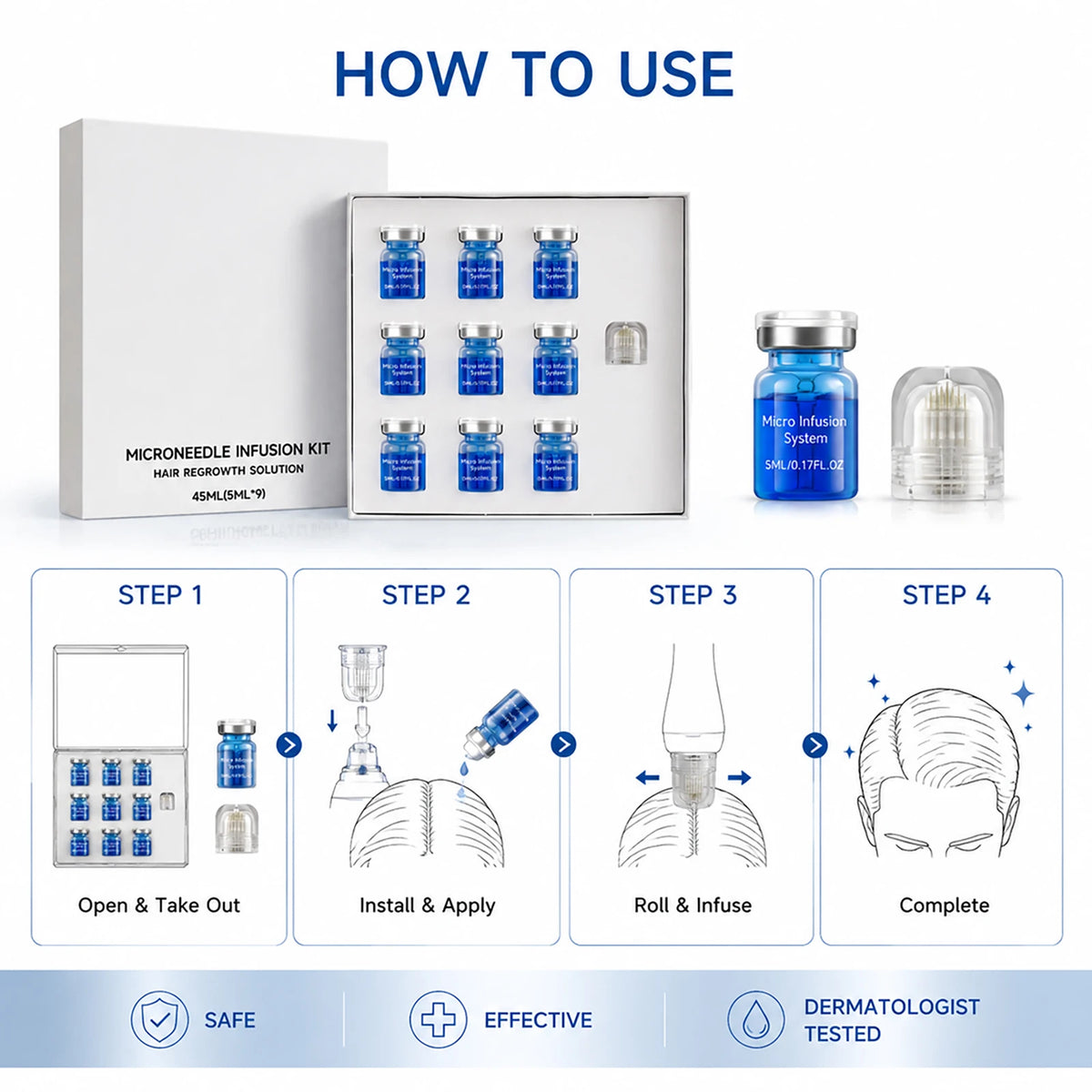 Hair Regrowth Microneedle Infusion Kit Nourishing Scalp Roots Anti-Thinning Hair Care Ampoule Serum Deep Penetration Scalp Serum