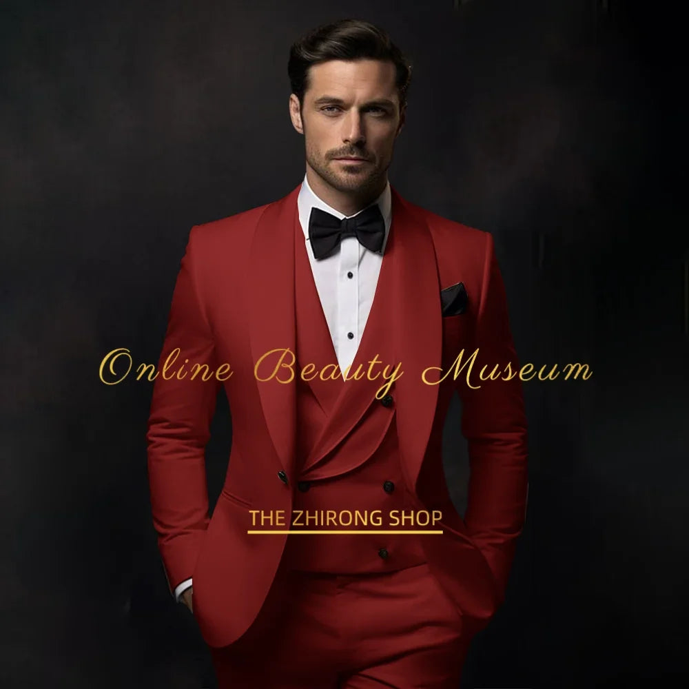 Elegant Ivory Tuxedo Suit for Men 3 piece set Jacket Vest Pants Classic Attire for Wedding Dating Host Prom Ball Party Dress