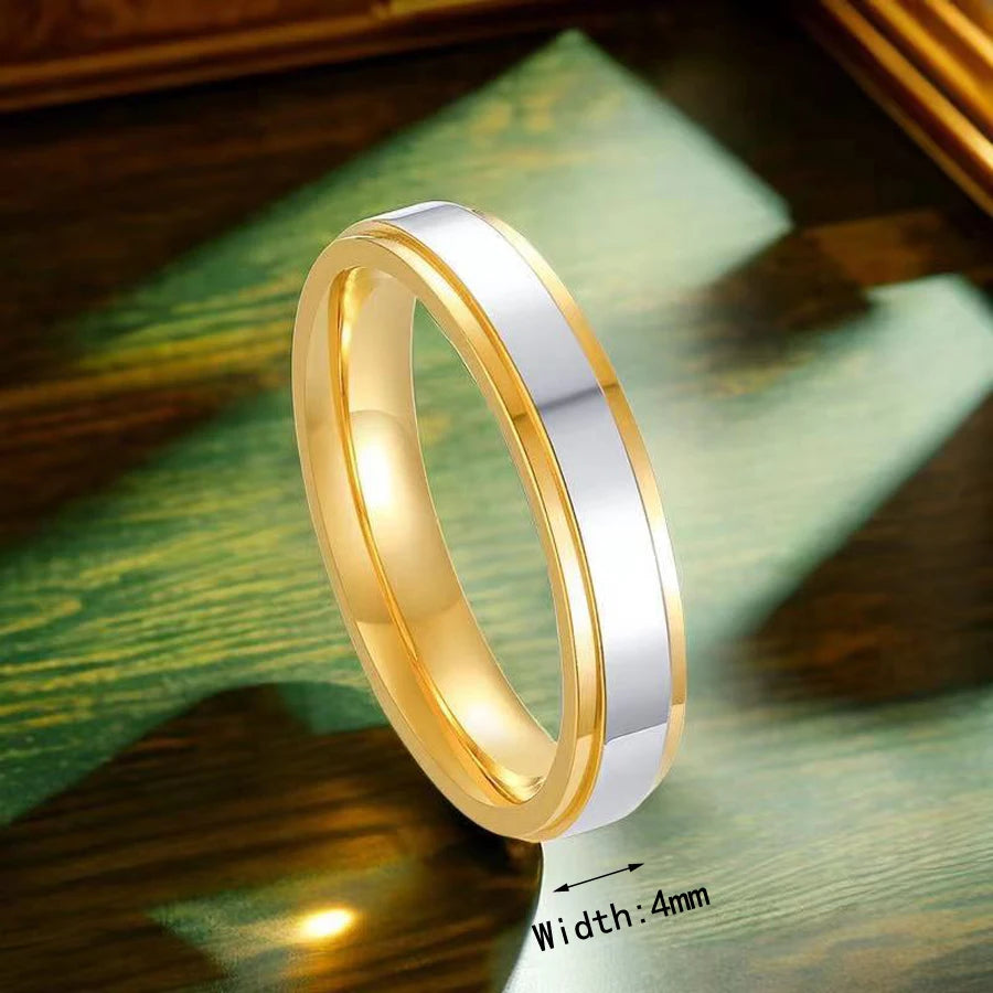 1Piece Gold Tone Silver Plated Stainless Steel Titanium Ring Cubic Zircon Rhinestone Couple Engagement Wedding Jewelry Men Women
