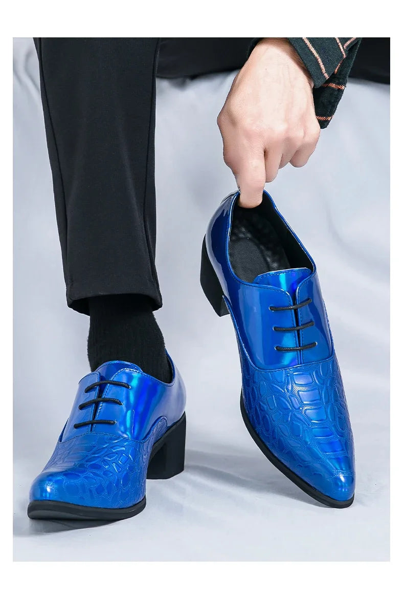 Luxury Multiple Colors High Heel Men's Shoes Fashion Moccasin Man Wedding Shoes Groom Designer Pointed Toe Leather Dress Oxfords