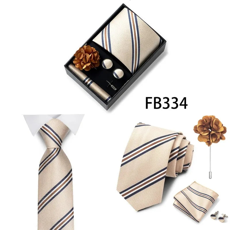 Luxury and Fashionable Men's Tie Gift Box Includes Tie, Handkerchief, Cufflinks, Tie Clip, Brooch