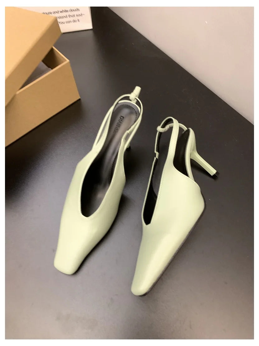 2026 New Spring Women Sandals Fashion Thin High Heels Pumps Square Toe Shallow Women's Shoes For Party Dress Mules Zapatos Mujer