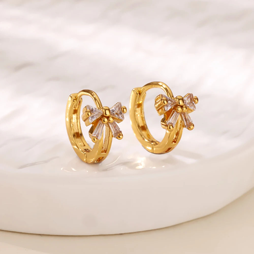 Cubic Zirconia Hoop Earrings For Women Luxury Crystal Zircon Gold Color Stainless Steel Earring Jewelry Wedding Party Gift