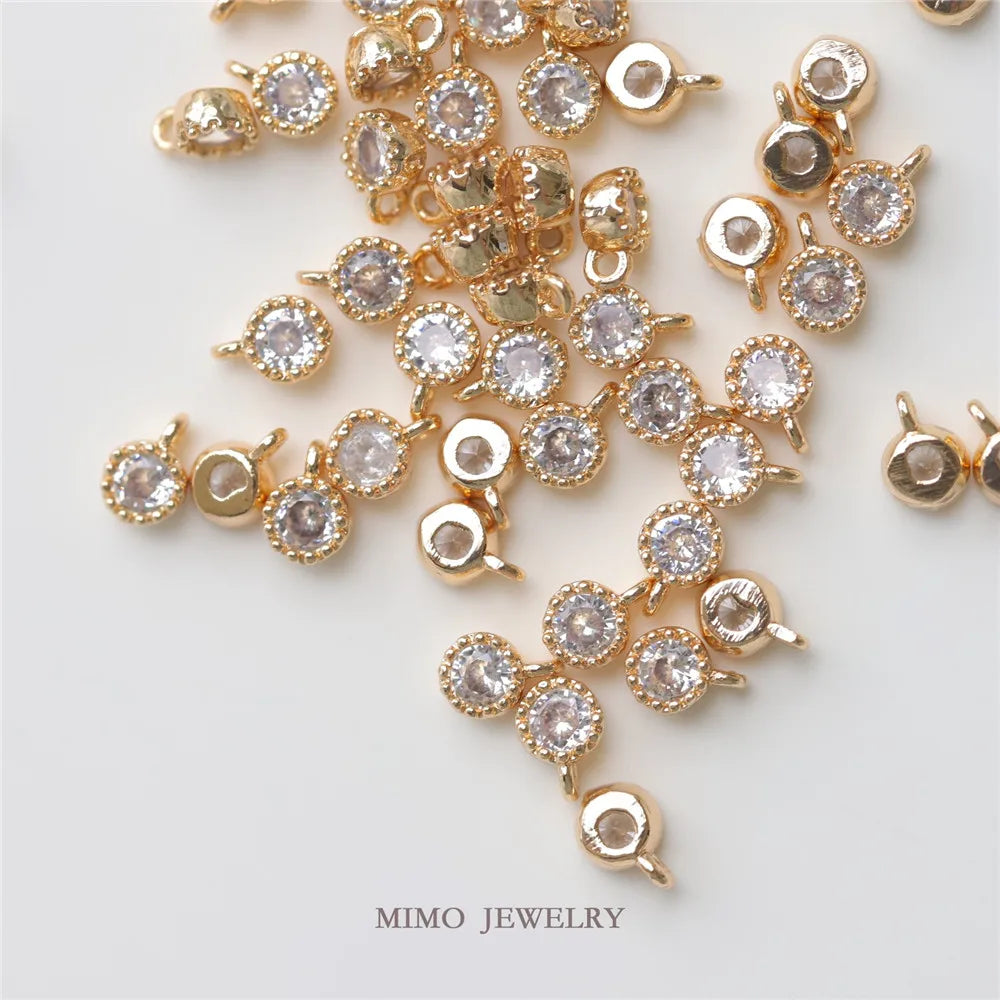 Color copper plated gold custom color mini round single zircon pendant DIY handcrafted accessories