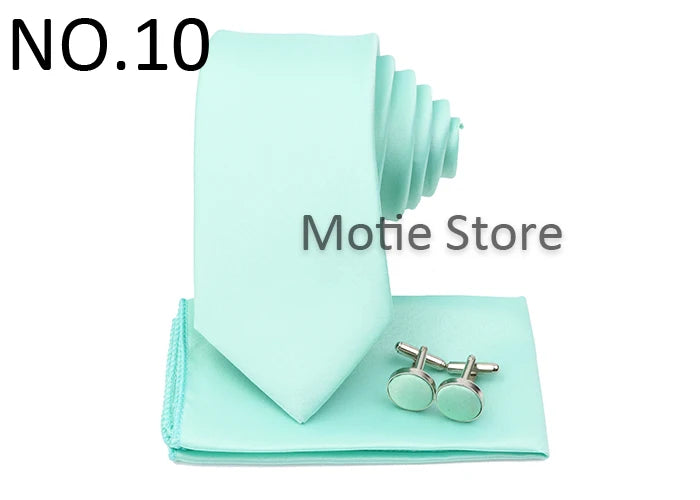 Men's Colorful Polyester Necktie Bowtie Cufflink Brooch Set Sage Green Pink Ties Business Wedding Party Shirt Accessories Gift