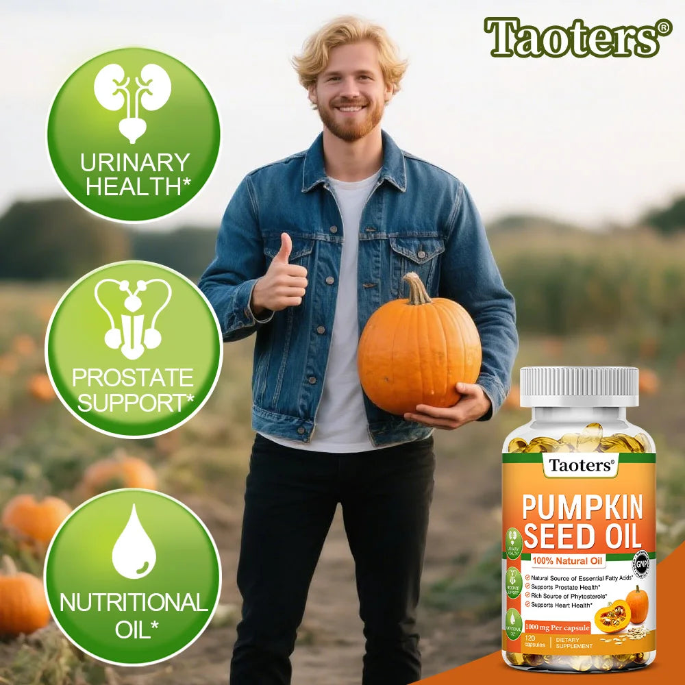 Pumpkin Seed Oil Capsules - Supports Prostate, Urinary Tract, Bladder Health, and Promotes Hair Growth - 120 Capsules