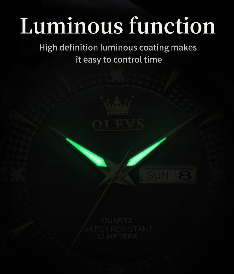 OLEVS Men Watches Luxury Business Fine Steel Original Brand Quartz Wristwatch for Man Waterproof Luminous Date Week Casual Dress