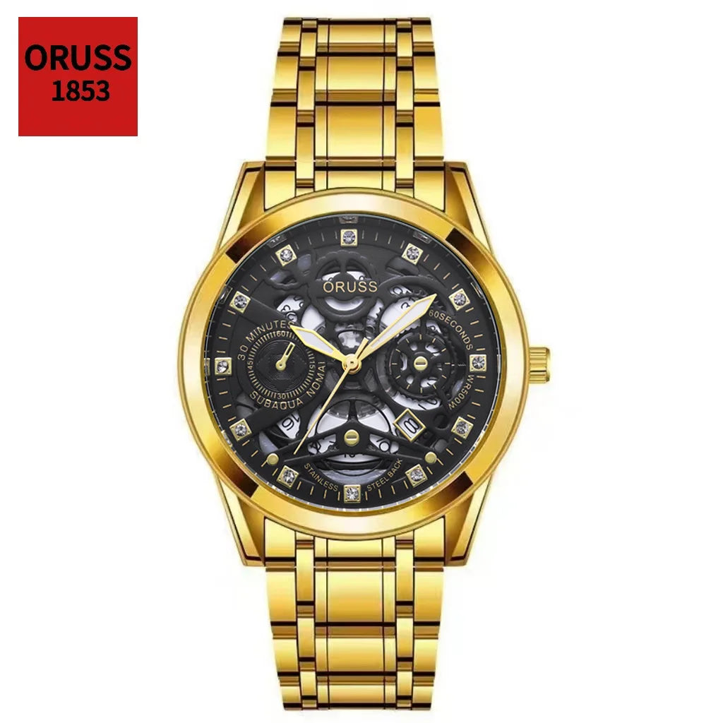 High-end personalized watches; fashionable stainless steel straps; durable and waterproof; hollow gear style; cool and trendy.