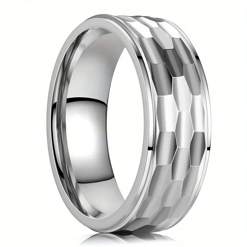 8mm Trendy Stainless Steel Rings For Men Jewelry Party Gift Fashion Black Carbon Fiber Golden Heart Rate Line Men Rings