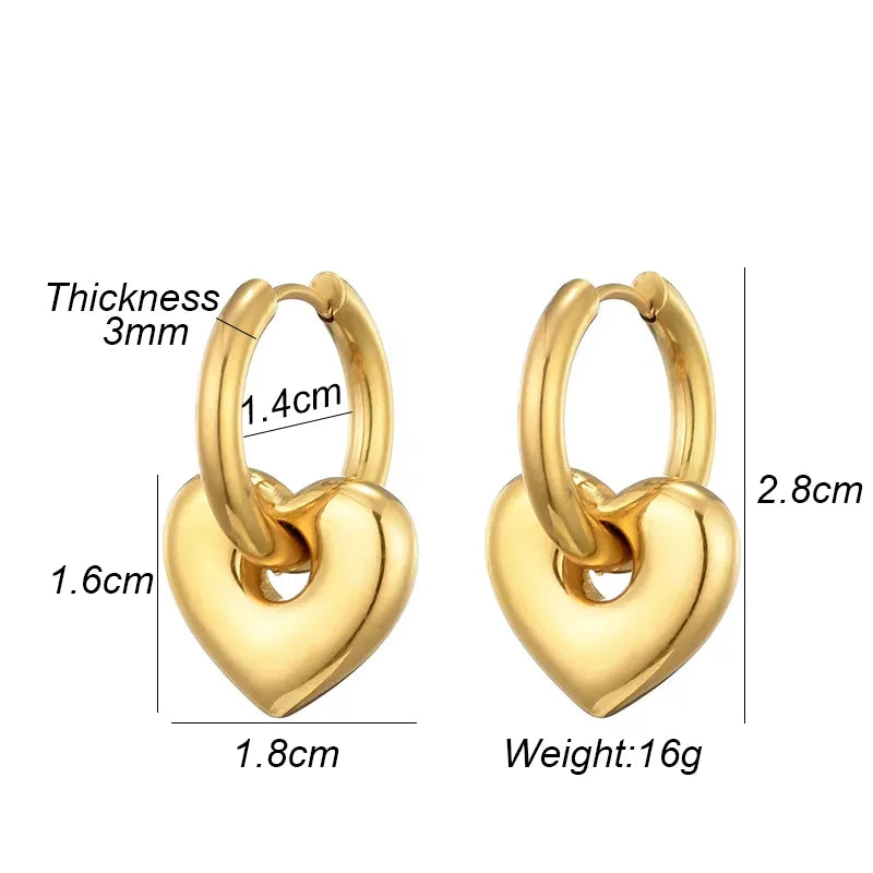 Stainless Steel Round Star Moon Heart Pendant Hoop Earrings for Women Fashion Classic Y2K Jewelry Gold Silver Color Earring