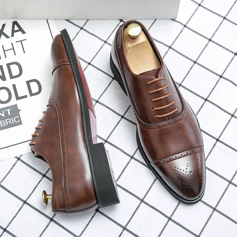 Men's Formal  Shoes Red Sole Fashion Business Casual Party Banquet Daily Retro Carved Lace-up Brogue Dress Wedding Shoes Size 48