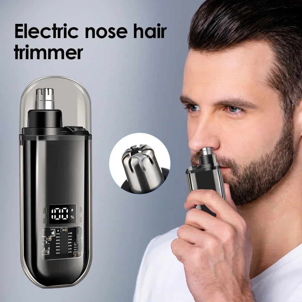 Rechargeable Nose/Ear Hair Trimmer for Men & Women - 2-in-1 Waterproof Dual Blade, Cordless Auto Groomer with USB Charging