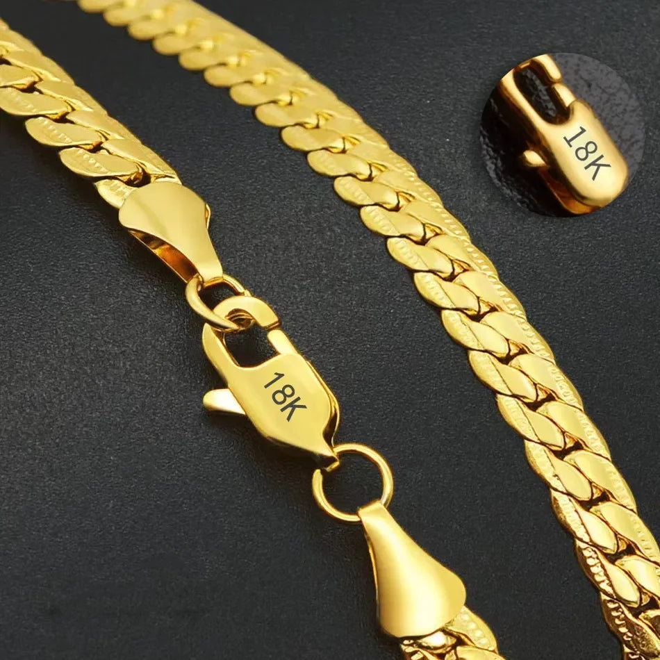 925 Sterling Silver 18K Gold Full Sideways Figaro Chain Necklace For Woman Man Fashion Wedding Engagement Jewelry Gifts