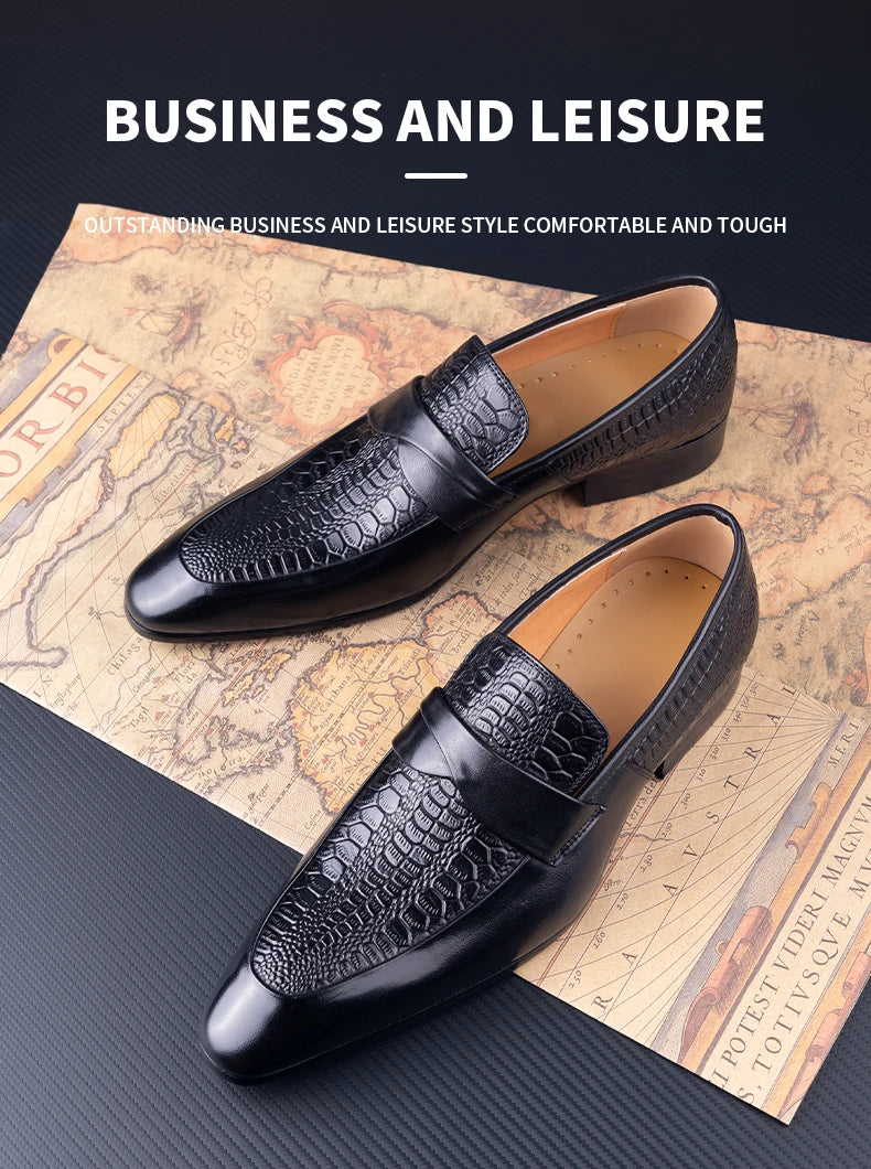 Genuine Leather Shoes For Men Dress British Business Party Slip on Black Point Toe Fashion Casual Formal Suit Handmade Men Shoes