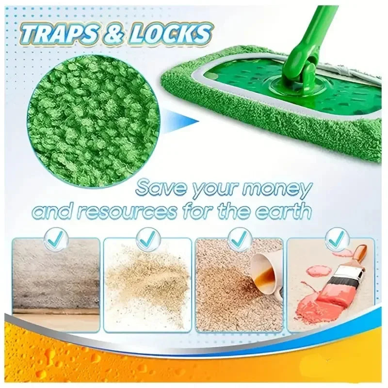 Sweeper Wet & Dry Cleaning Cloths Reusable Microfiber Mop Pads Green Furniture Flooring Mop Head Replacement Washable Rag Towel