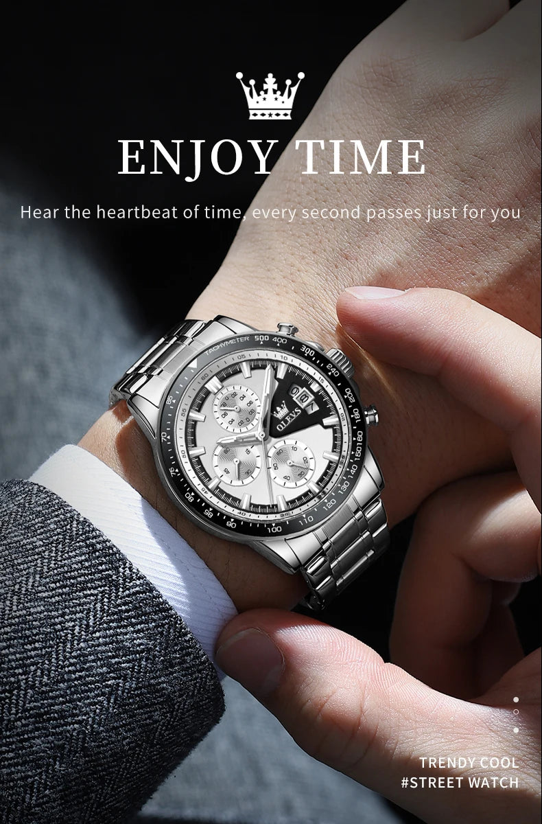 OLEVS Top Men's Watches Luxury Waterproof Luminous Classic Quartz Wrist Watch for Men Chronograph STOP WATCH Sports Man Watch