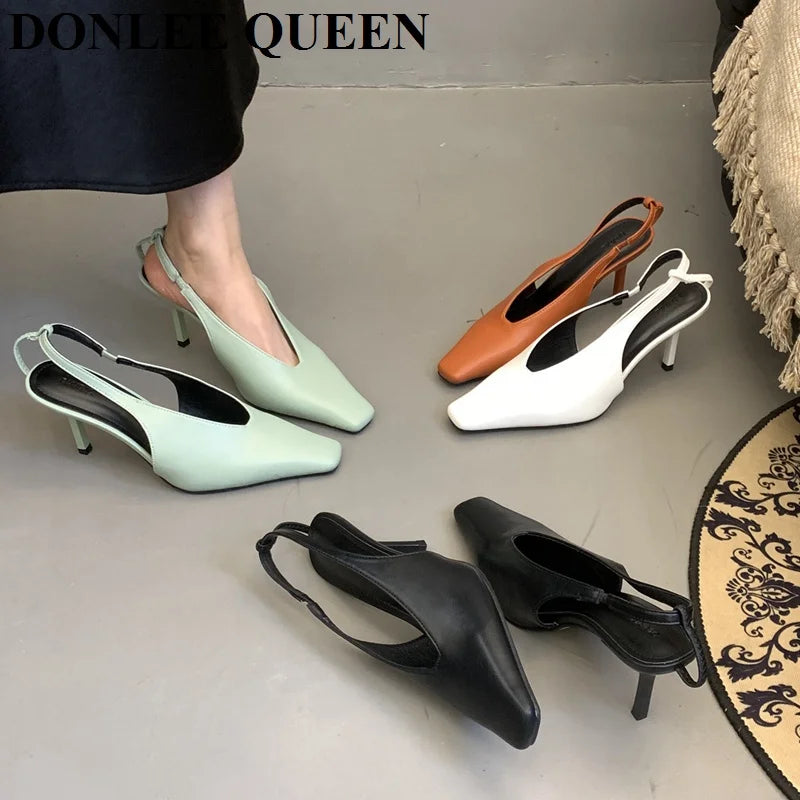 2026 New Spring Women Sandals Fashion Thin High Heels Pumps Square Toe Shallow Women's Shoes For Party Dress Mules Zapatos Mujer