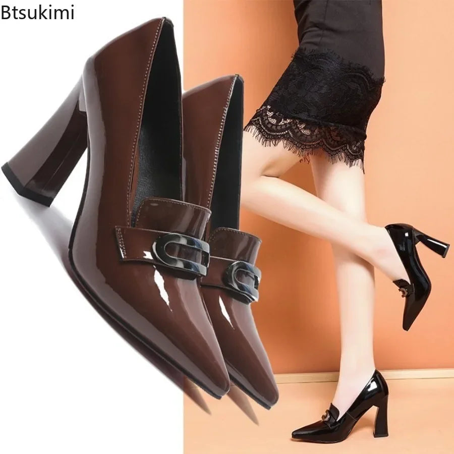 2026 New High Heels Dress Shoes for Women Fashion Pointed Toe Pumps British Style Small Leather Shoes Office Ladies Comfy Pumps