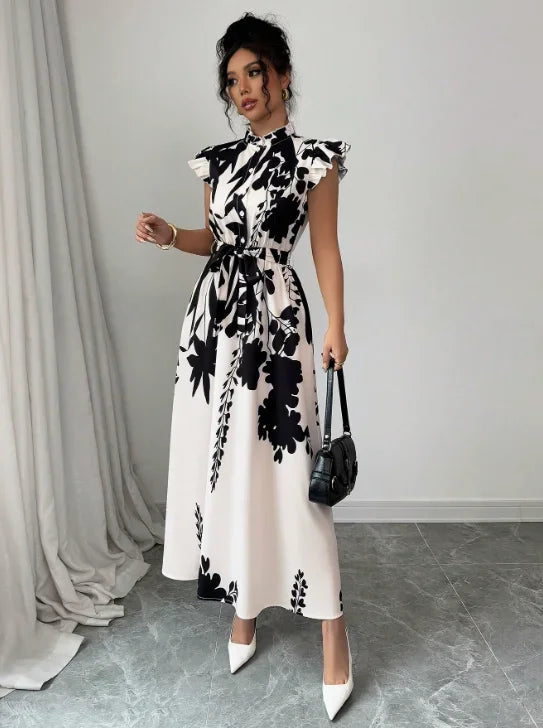 Women's elegant black and white dress, suitable for work, dates and vacations