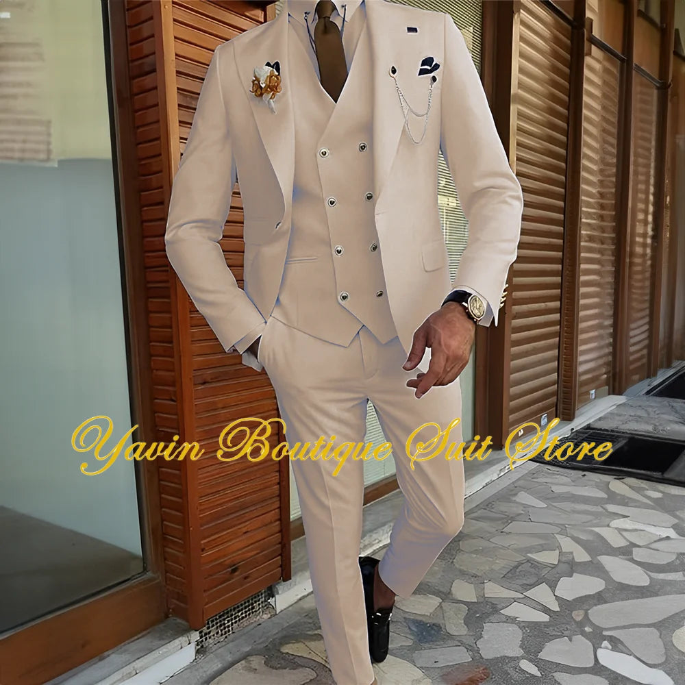 Men's Suit 3-piece Formal Blazer Pants Vest Wedding Groom Tuxedo Customized Elegant Men's Suits
