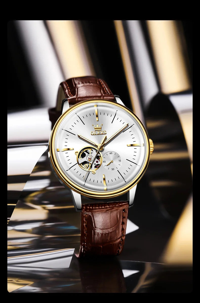 OLEVS 6708 Mechanical Watch for Men Fashion Arched Glass Automatic Men's Watches Hollow Simple Luxury Brand Original Man Watch