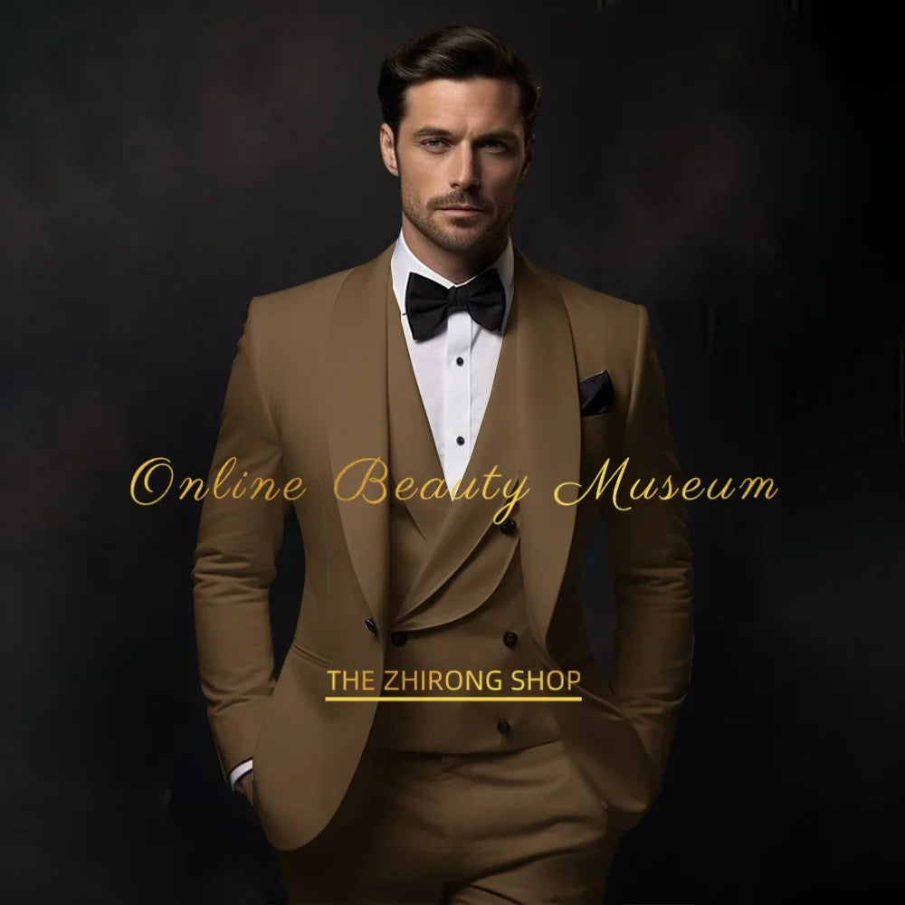 Elegant Ivory Tuxedo Suit for Men 3 piece set Jacket Vest Pants Classic Attire for Wedding Dating Host Prom Ball Party Dress